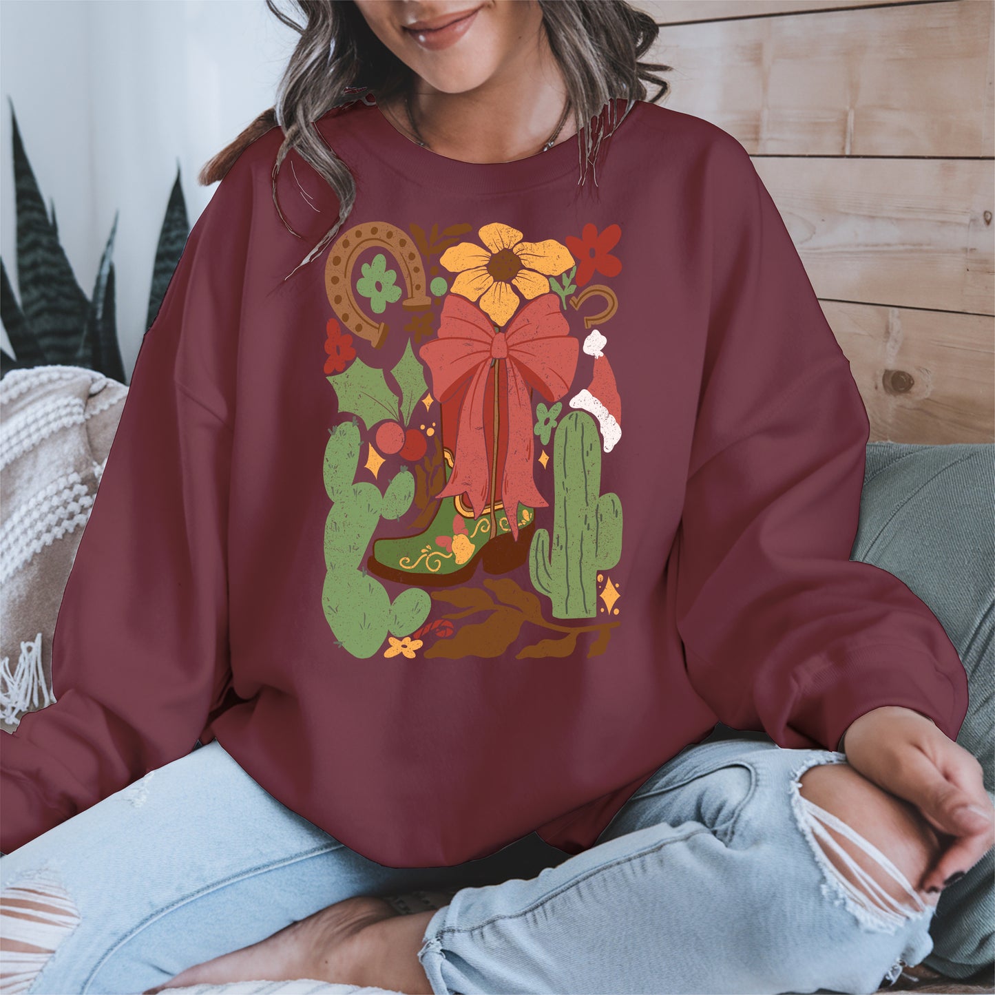 Western Christmas Cowboy Boot Shirt Hoodie