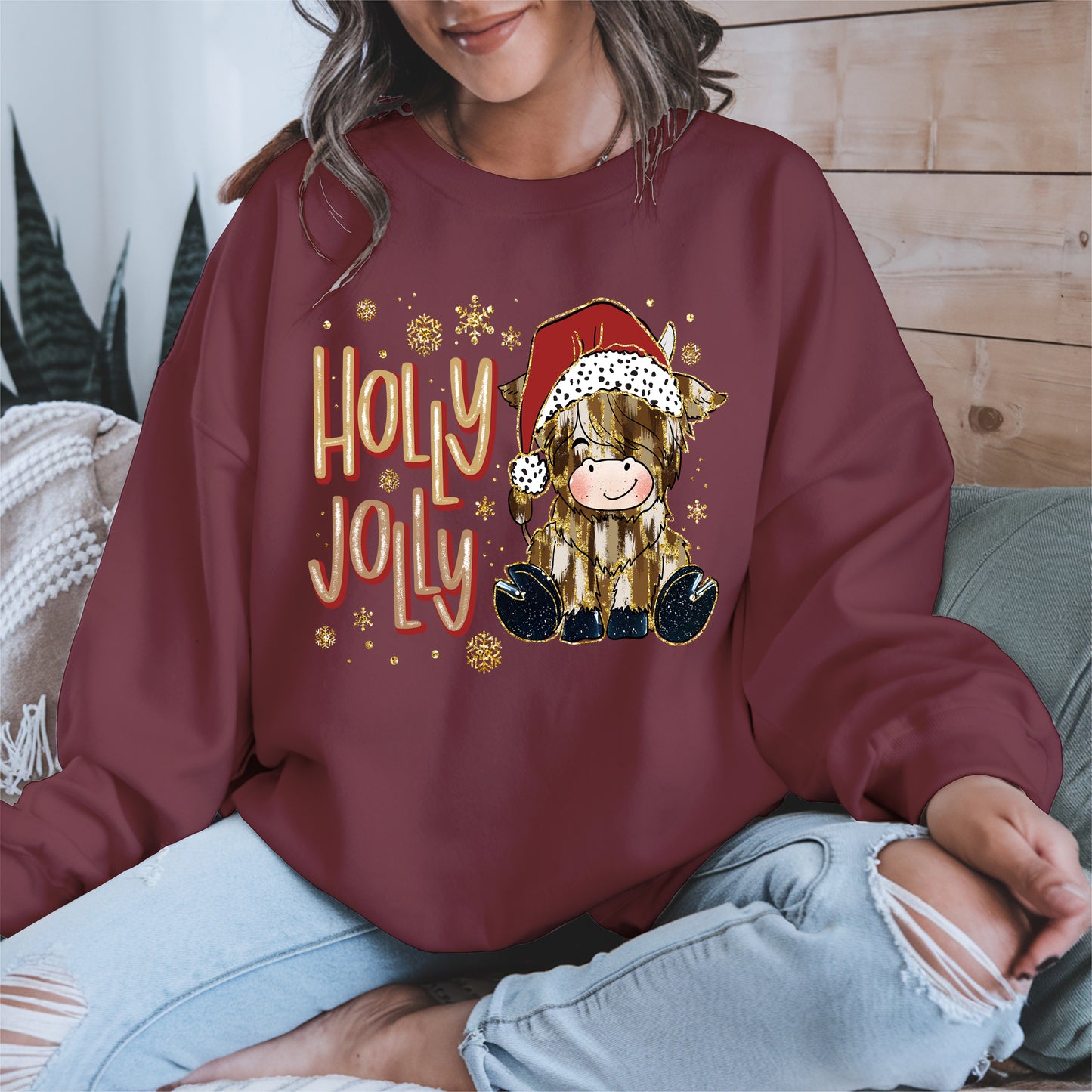 Holly Jolly Christmas Cow Santa Shirt