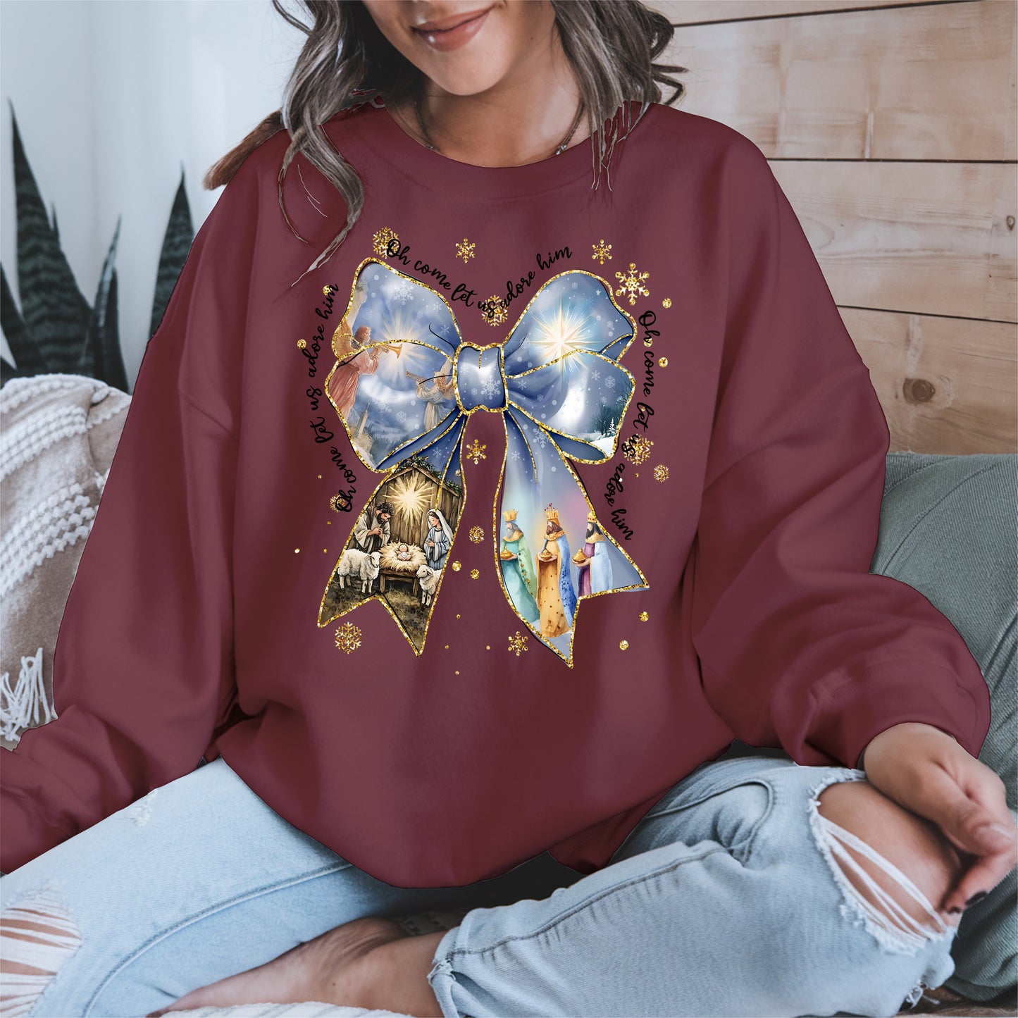 Oh Come Let Us Adore Him Nativity Christmas Shirt