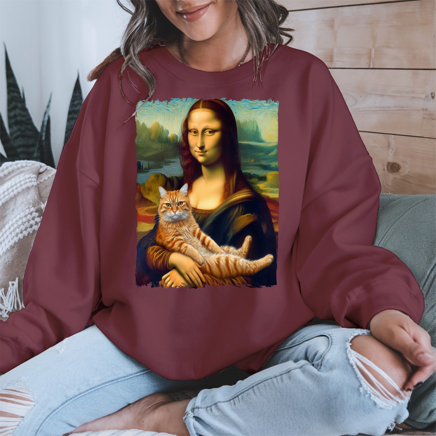 Mona Lisa Holding Orange Cat Shirt Hoodie Sweatshirt