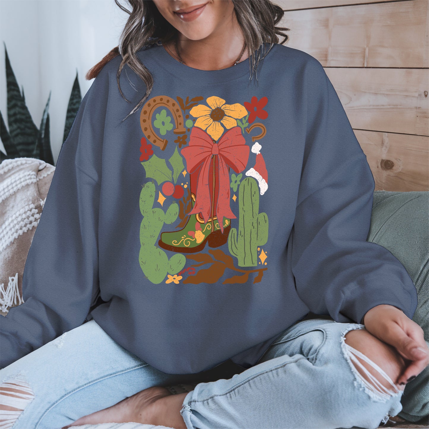 Western Christmas Cowboy Boot Shirt Hoodie