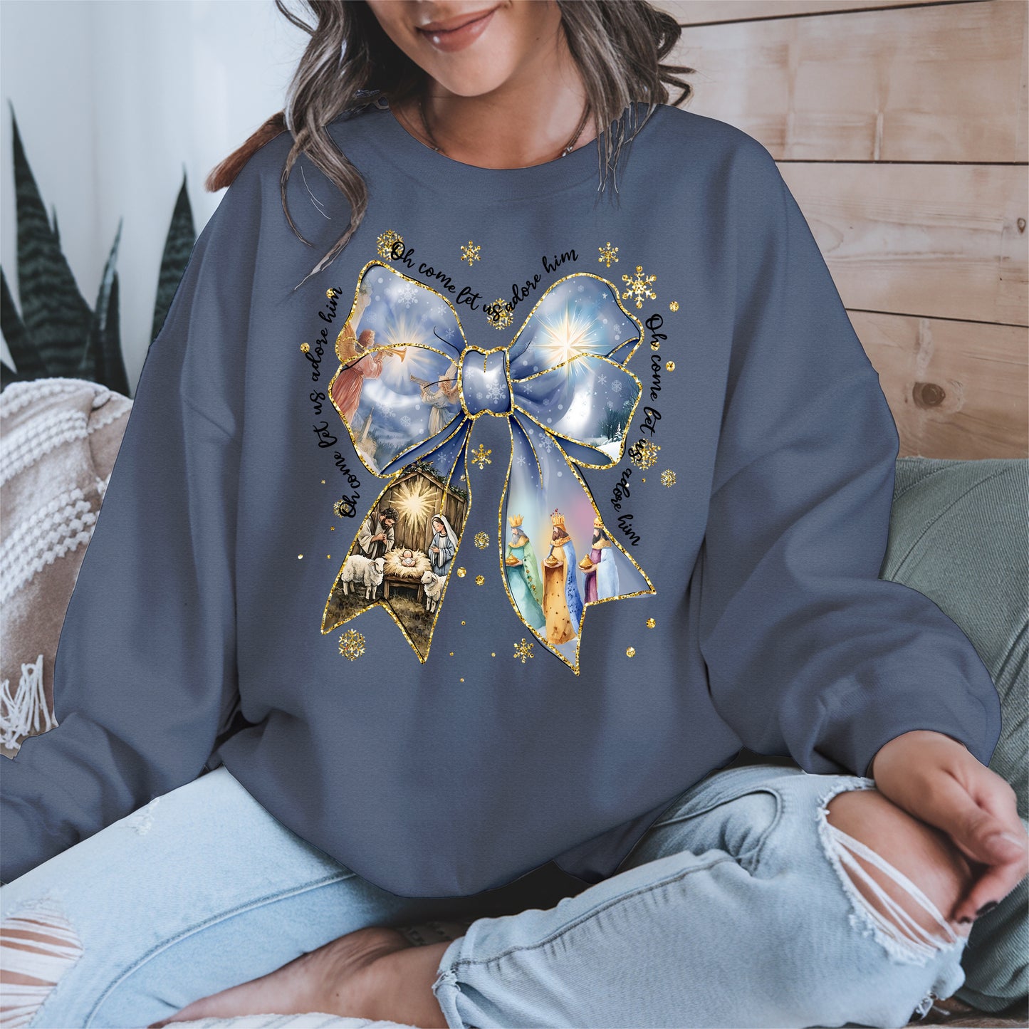 Oh Come Let Us Adore Him Nativity Christmas Shirt