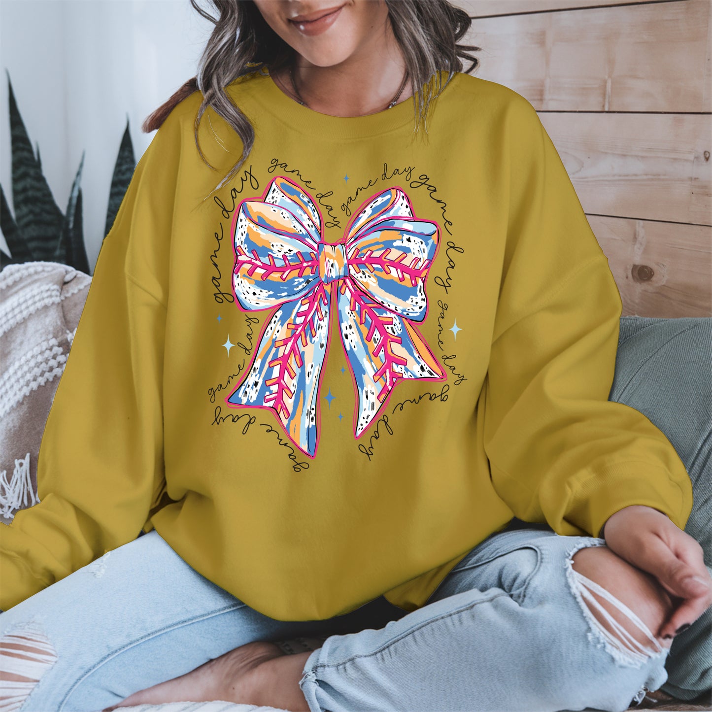 Game Day Bow Shirt Sport Tee Hoodie Sweatshirt for Baseball Fans