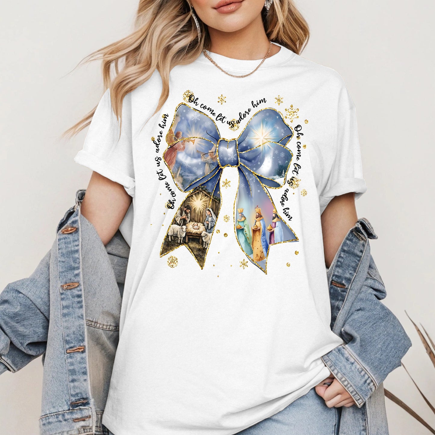 Oh Come Let Us Adore Him Nativity Christmas Shirt