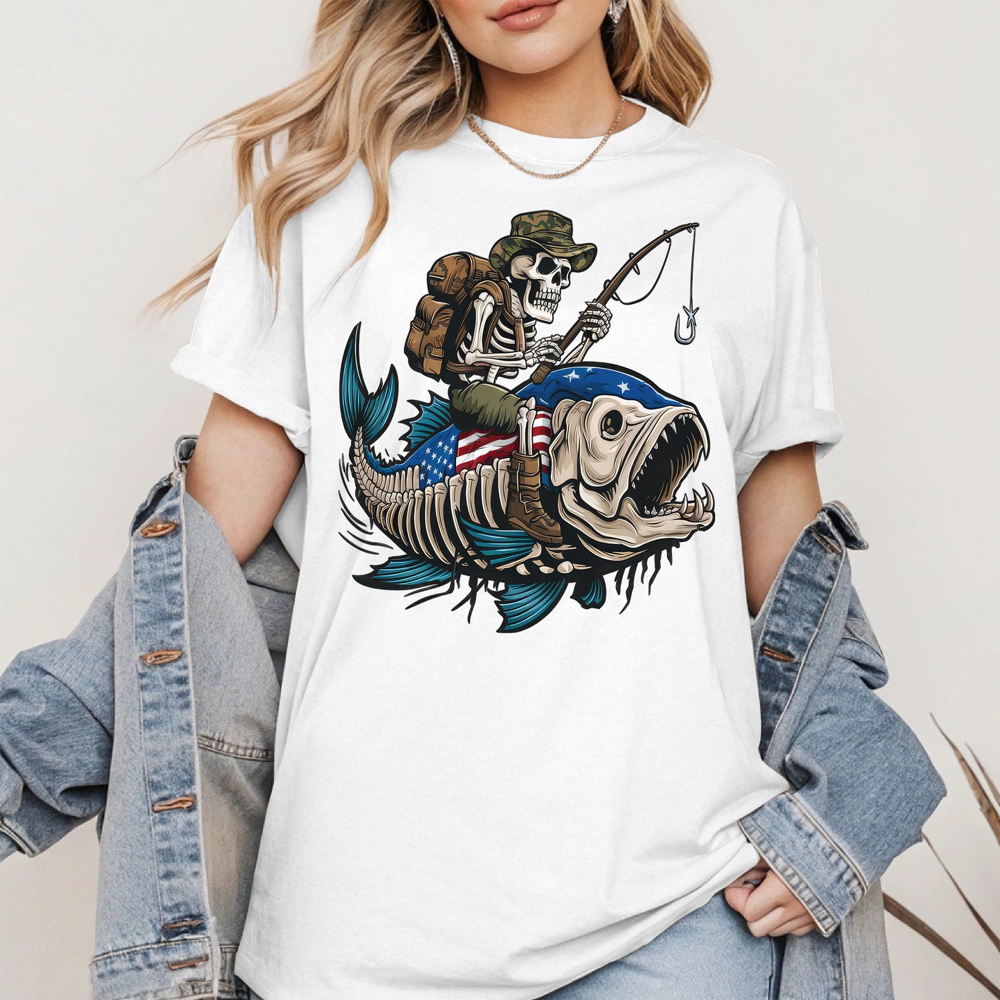 Patriotic Skeleton Fishing Shirt Hoodie Sweatshirt