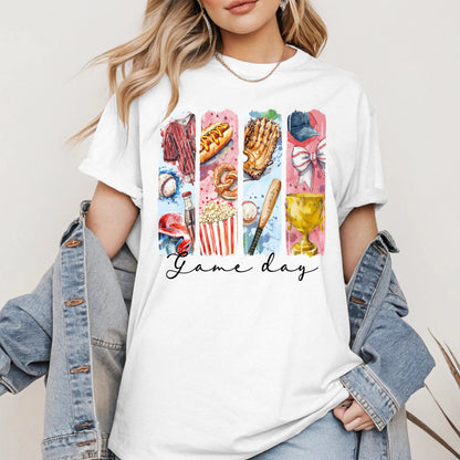 Watercolor Hotdog, Bat & Trophy Baseball Sport Shirt