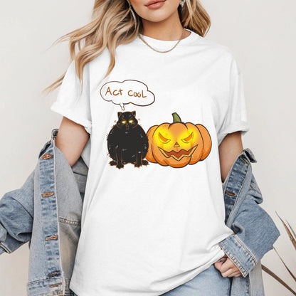 Act Cool - Black Cat & Pumpkin Halloween Tee