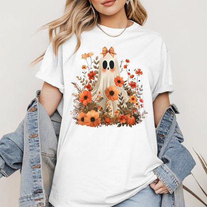 Autumn Ghost Floral Shirt Cute Fall Halloween Tee