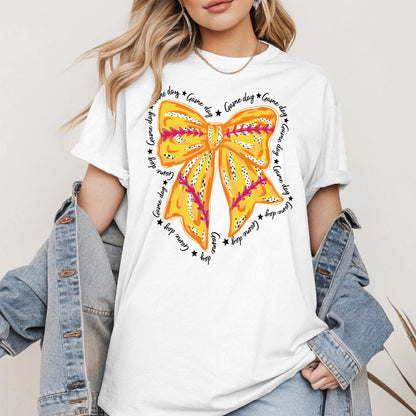Yellow Baseball Bow Shirt Sport Tee Hoodie Sweatshirt Gift for Fans