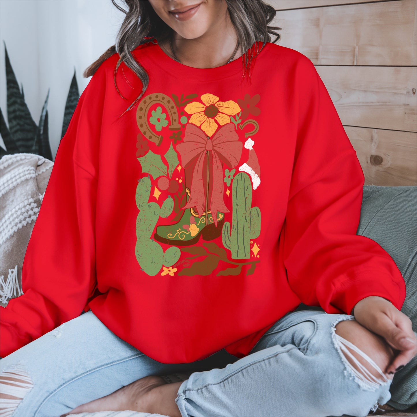Western Christmas Cowboy Boot Shirt Hoodie