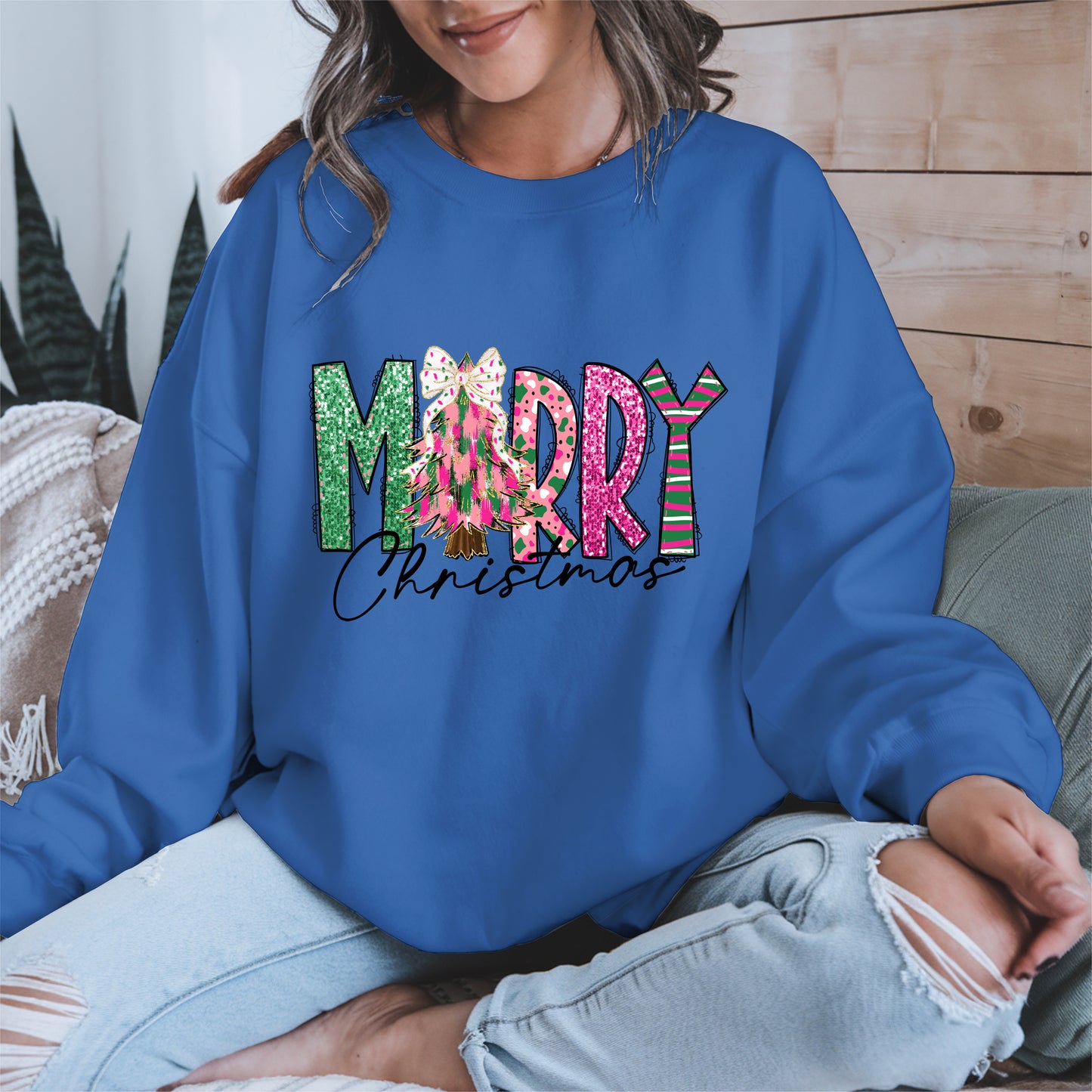 Merry Christmas Shirt Glitter Tree Holiday Tee