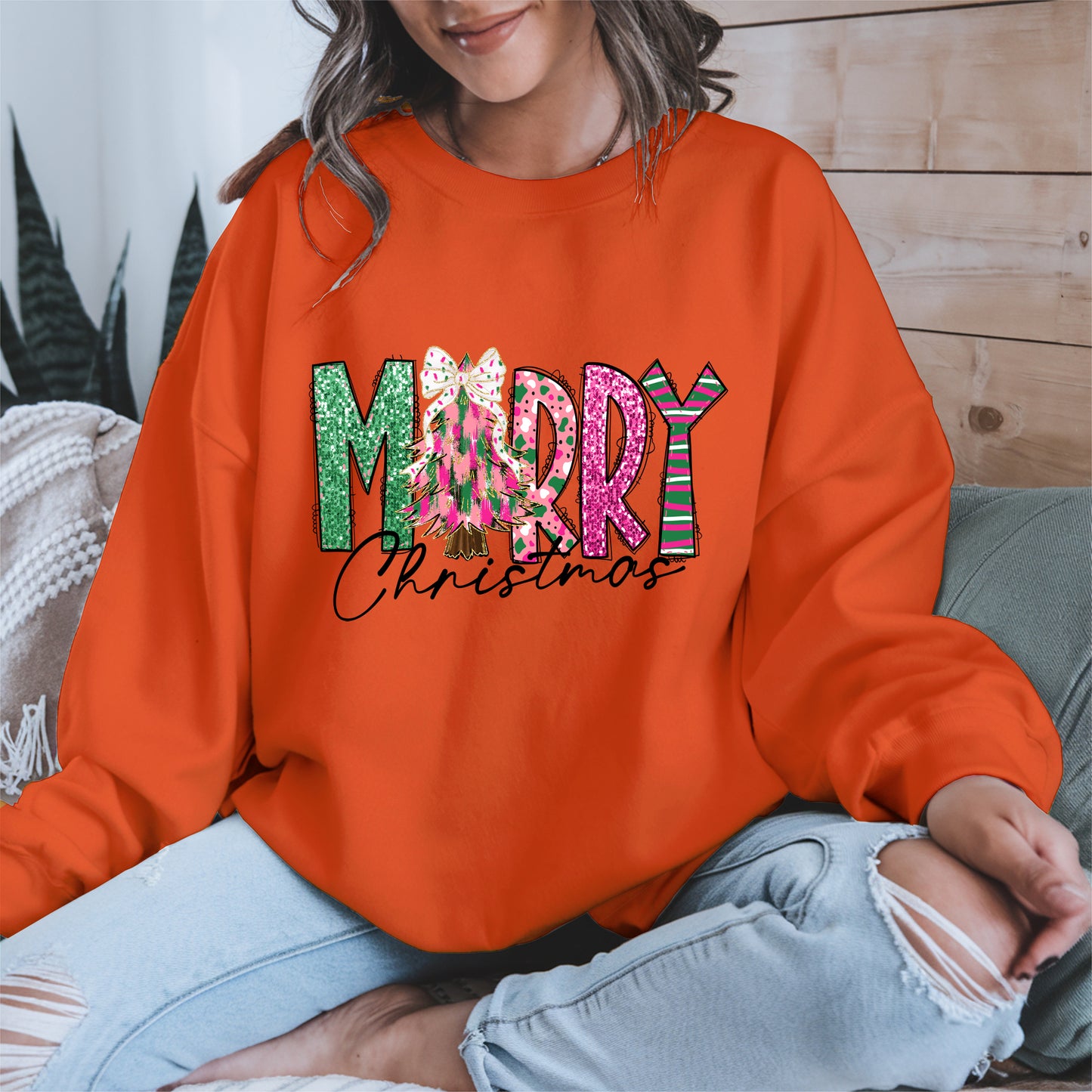 Merry Christmas Shirt Glitter Tree Holiday Tee