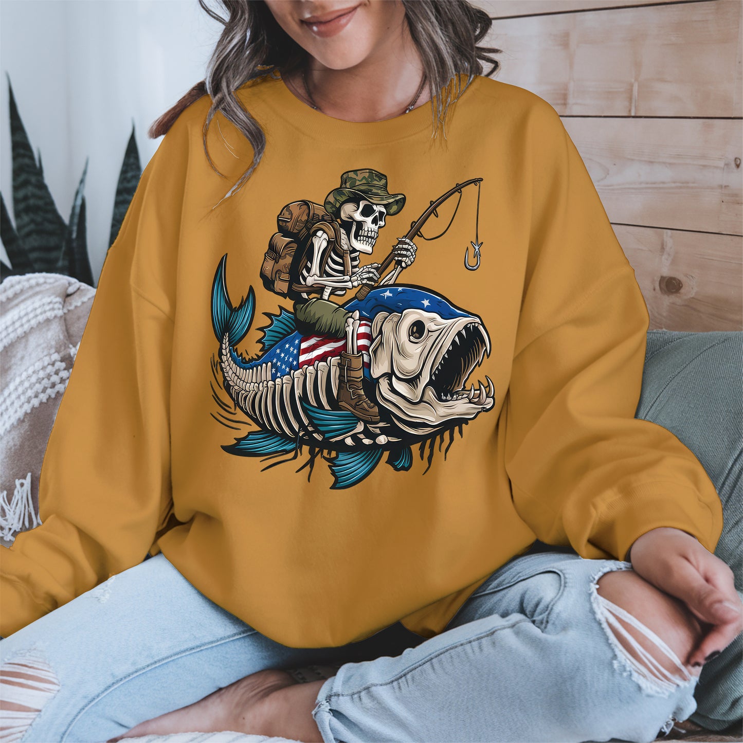 Patriotic Skeleton Fishing Shirt Hoodie Sweatshirt