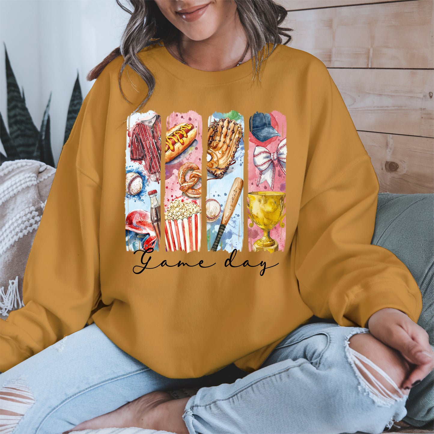 Watercolor Hotdog, Bat & Trophy Baseball Sport Shirt