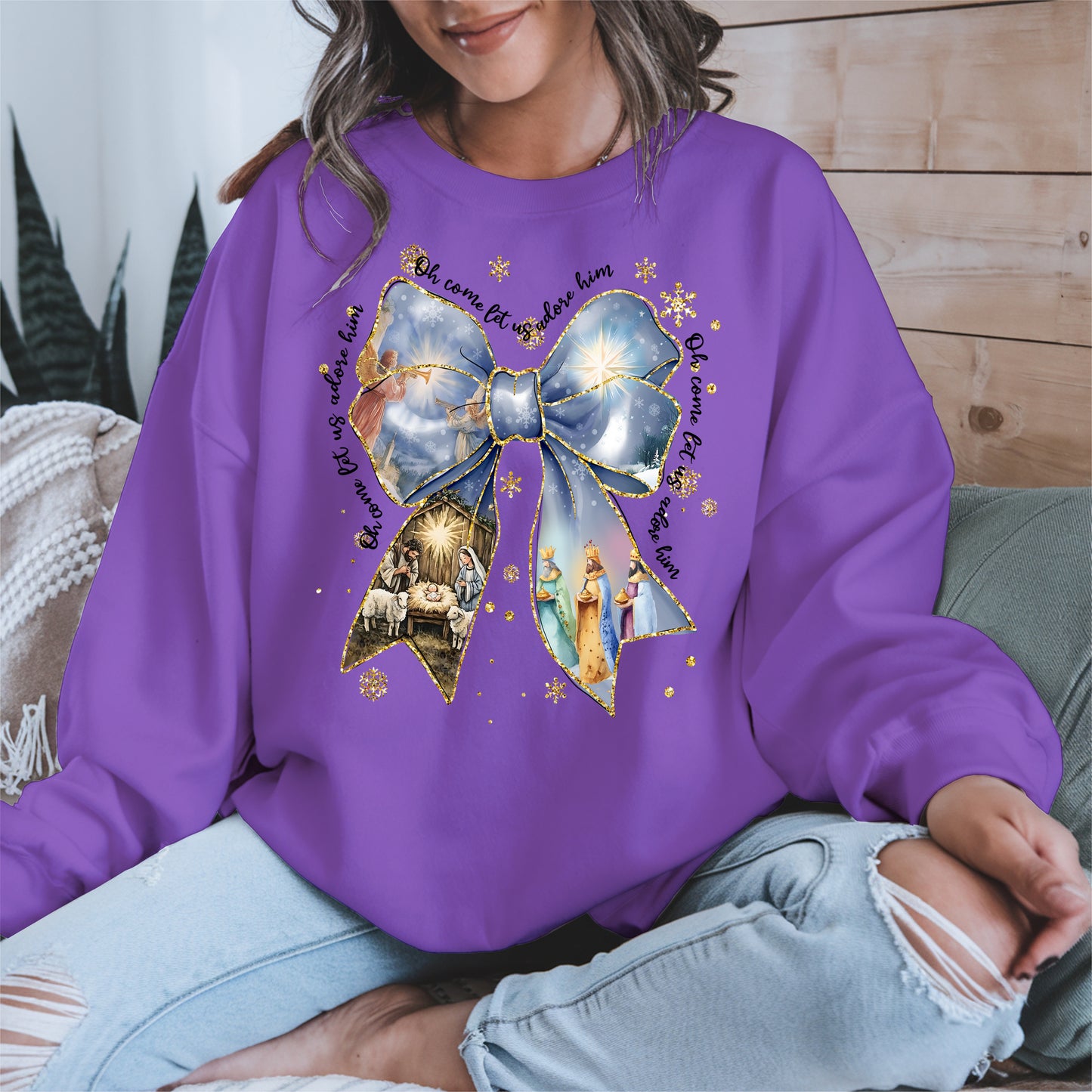 Oh Come Let Us Adore Him Nativity Christmas Shirt