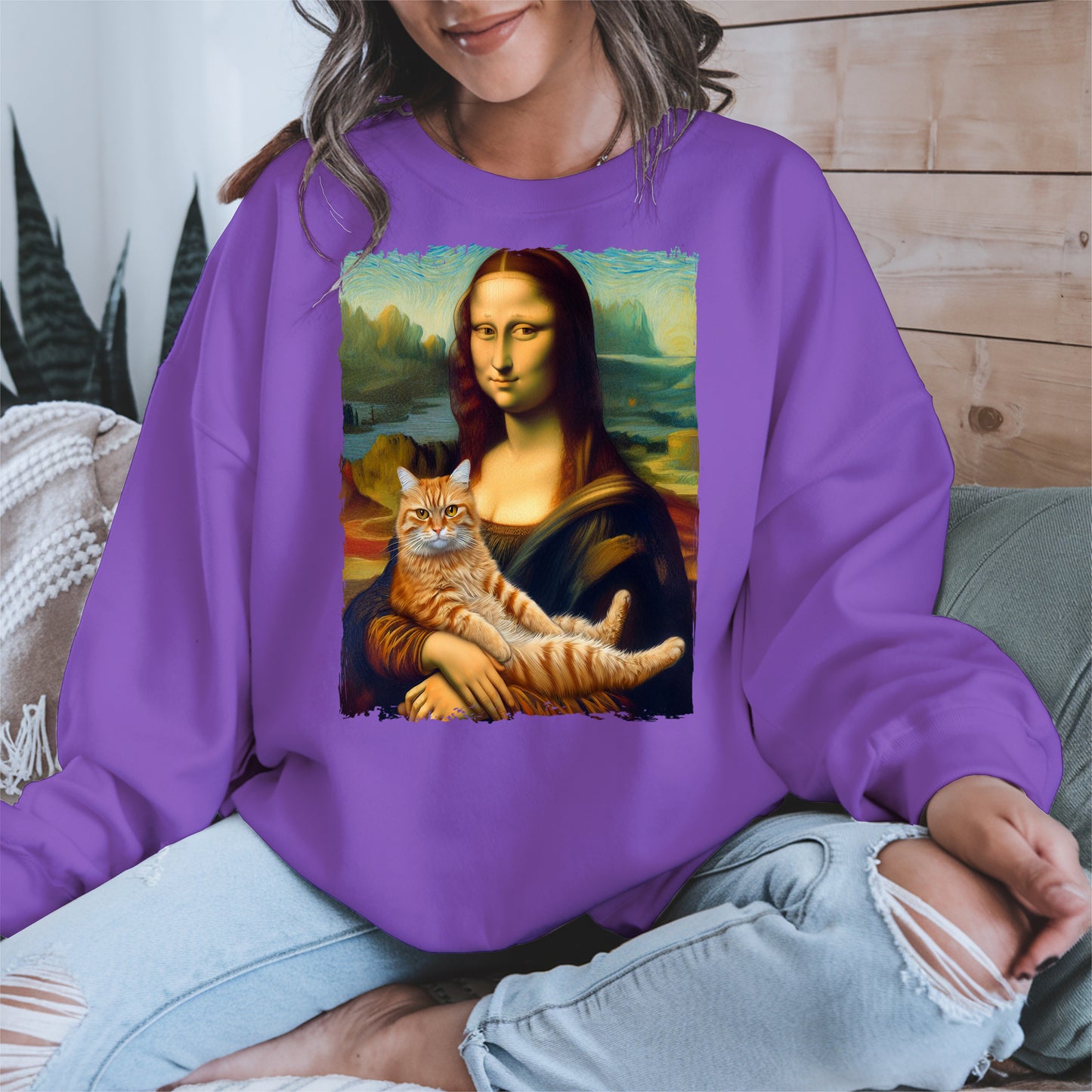 Mona Lisa Holding Orange Cat Shirt Hoodie Sweatshirt