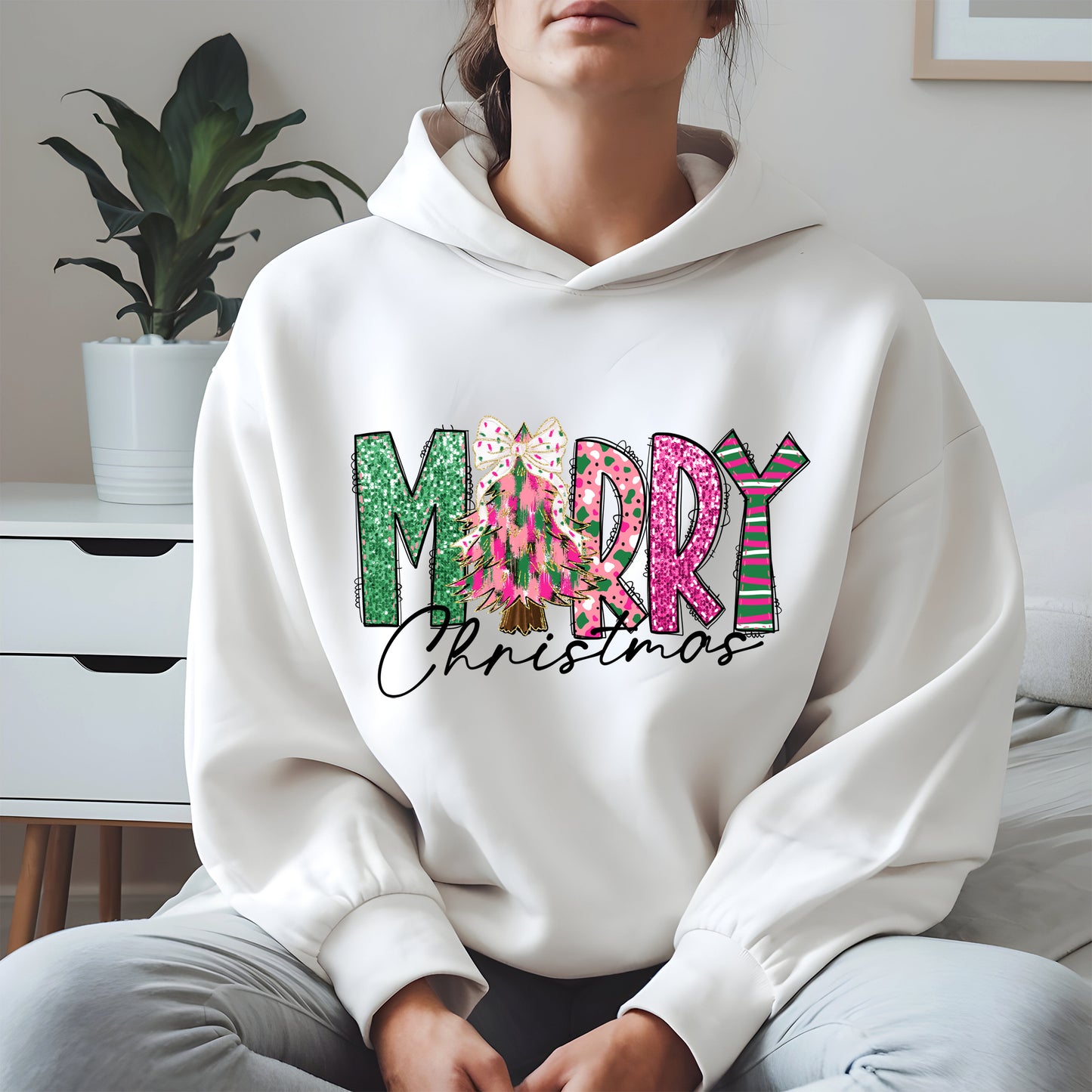 Merry Christmas Shirt Glitter Tree Holiday Tee