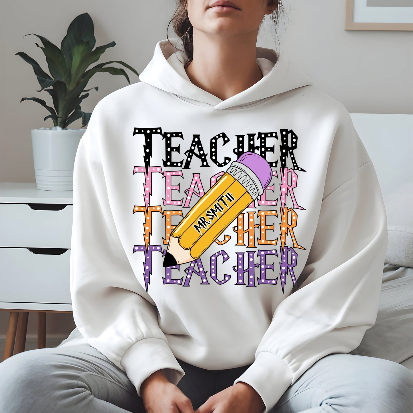 Retro Teacher Shirt with Personalized Pencil Name