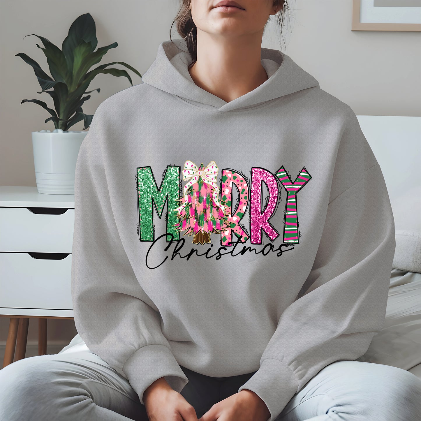 Merry Christmas Shirt Glitter Tree Holiday Tee