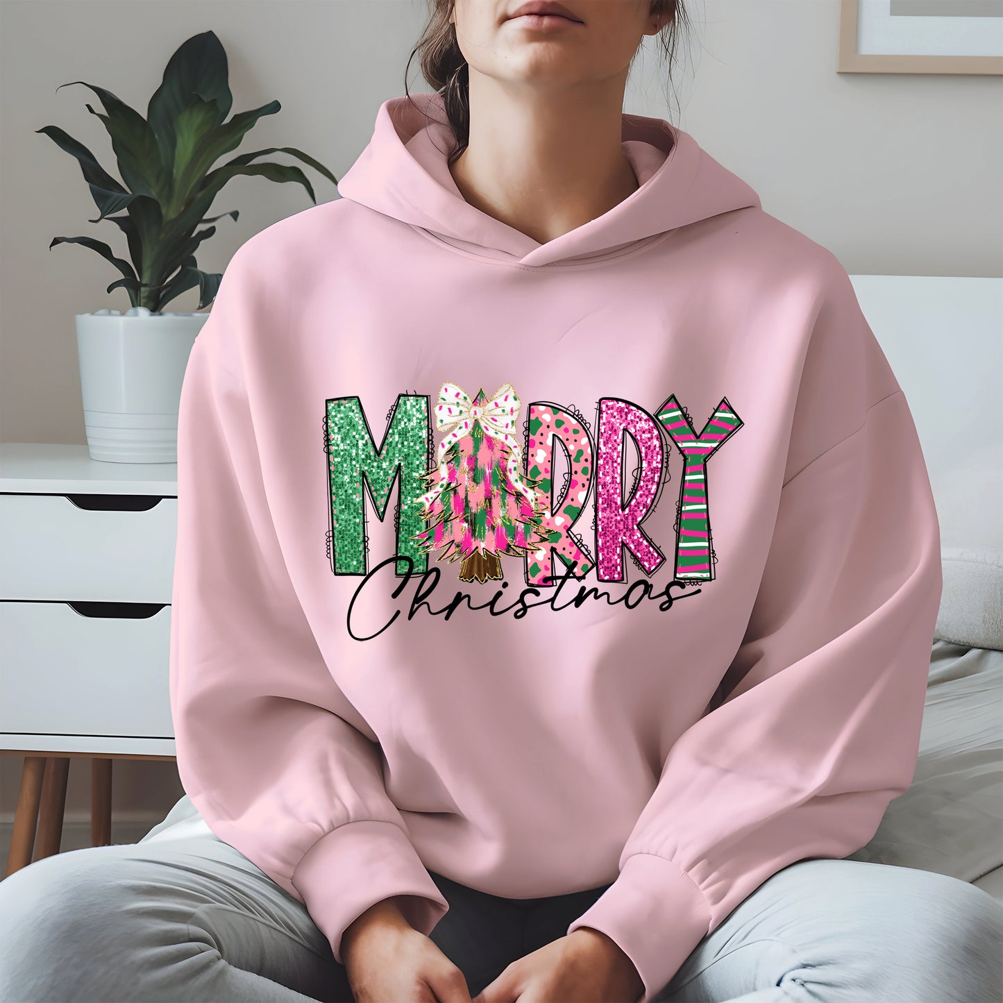 Merry Christmas Shirt Glitter Tree Holiday Tee