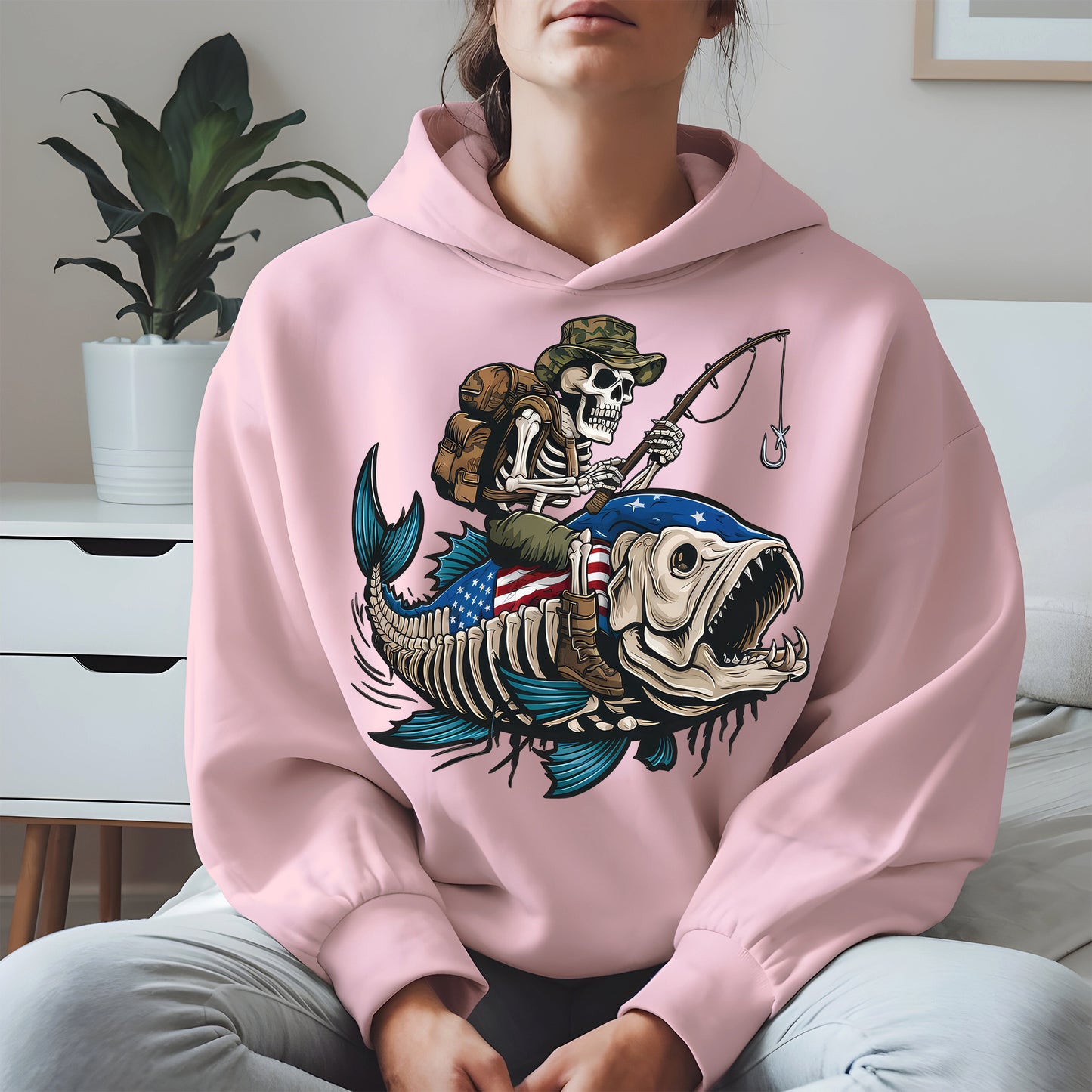 Patriotic Skeleton Fishing Shirt Hoodie Sweatshirt
