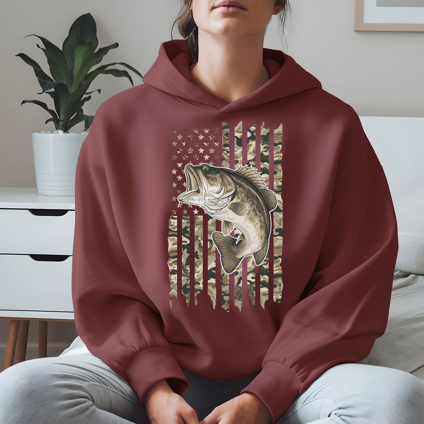 Patriotic Camo American Flag Fishing Shirt Hoodie
