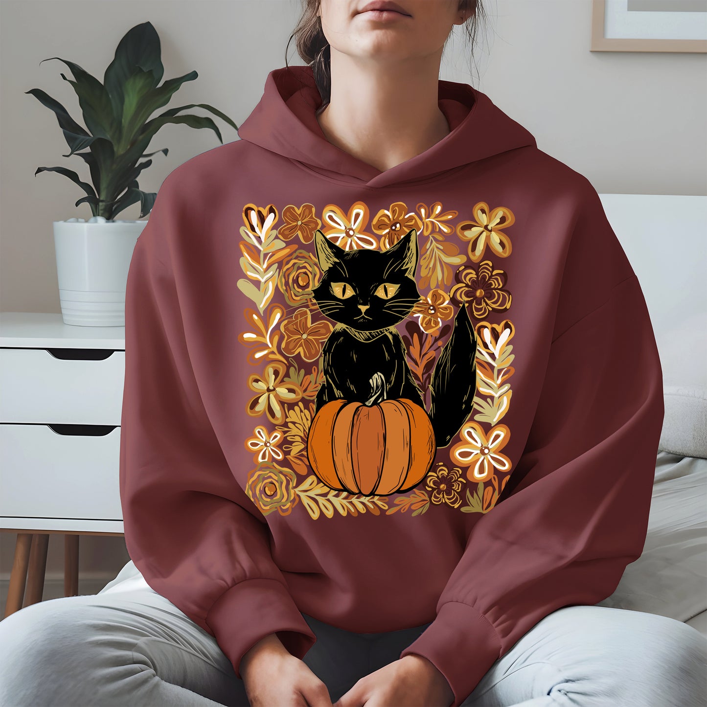 Floral Black cat Pumpkin halloween shirt