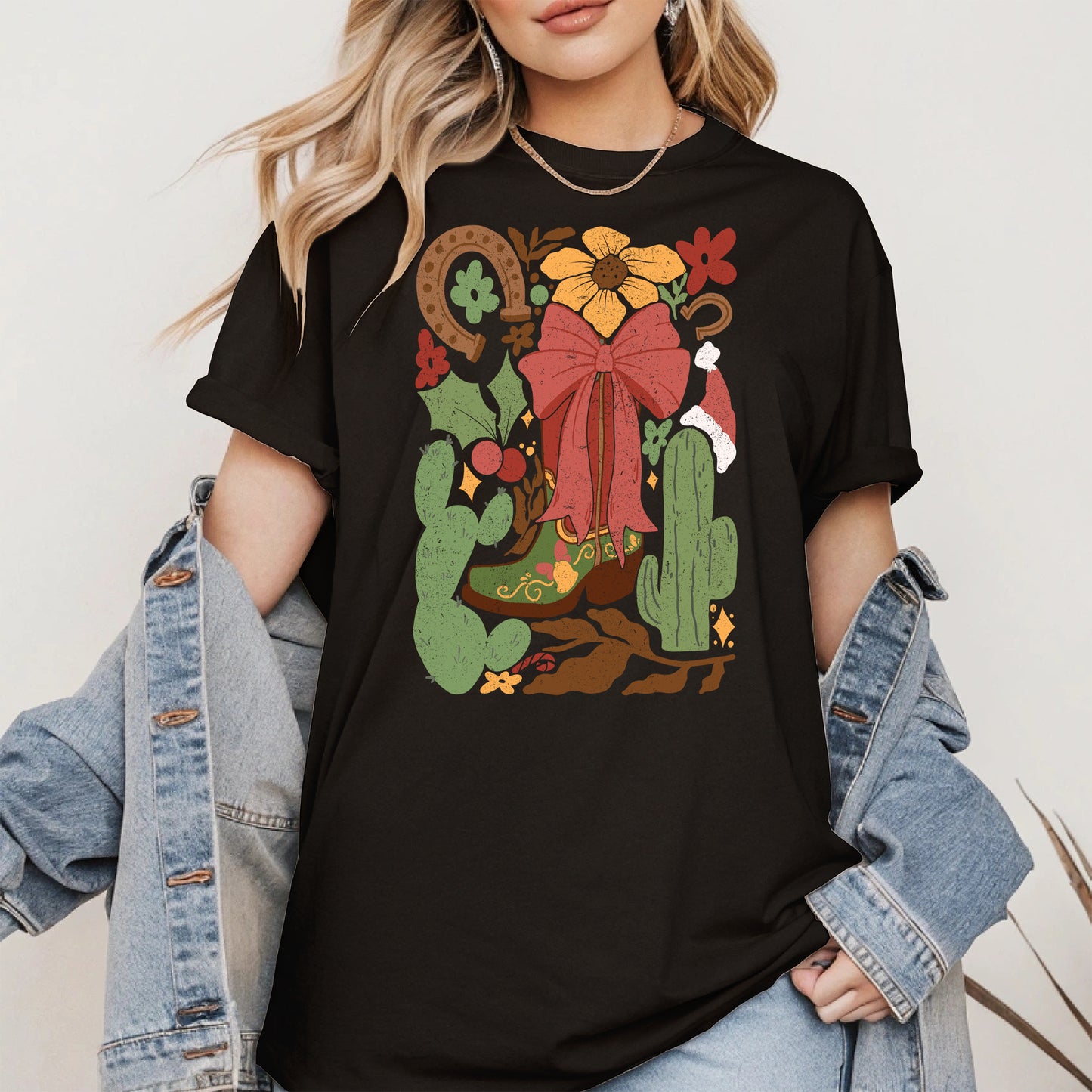 Western Christmas Cowboy Boot Shirt Hoodie