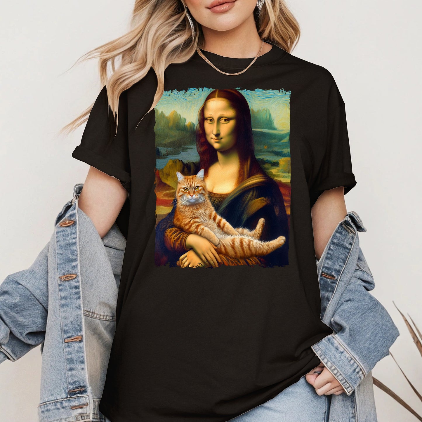 Mona Lisa Holding Orange Cat Shirt Hoodie Sweatshirt