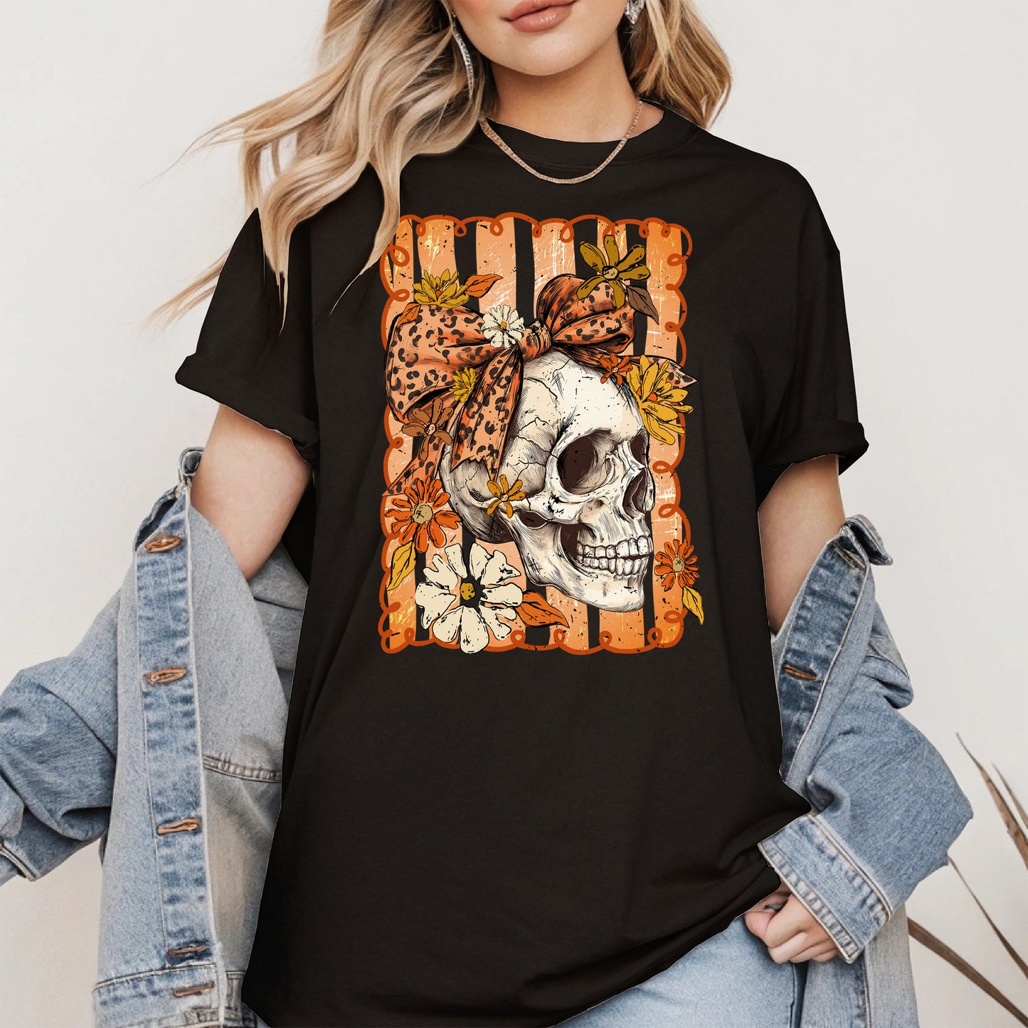 Skull Fall Bow halloween shirt