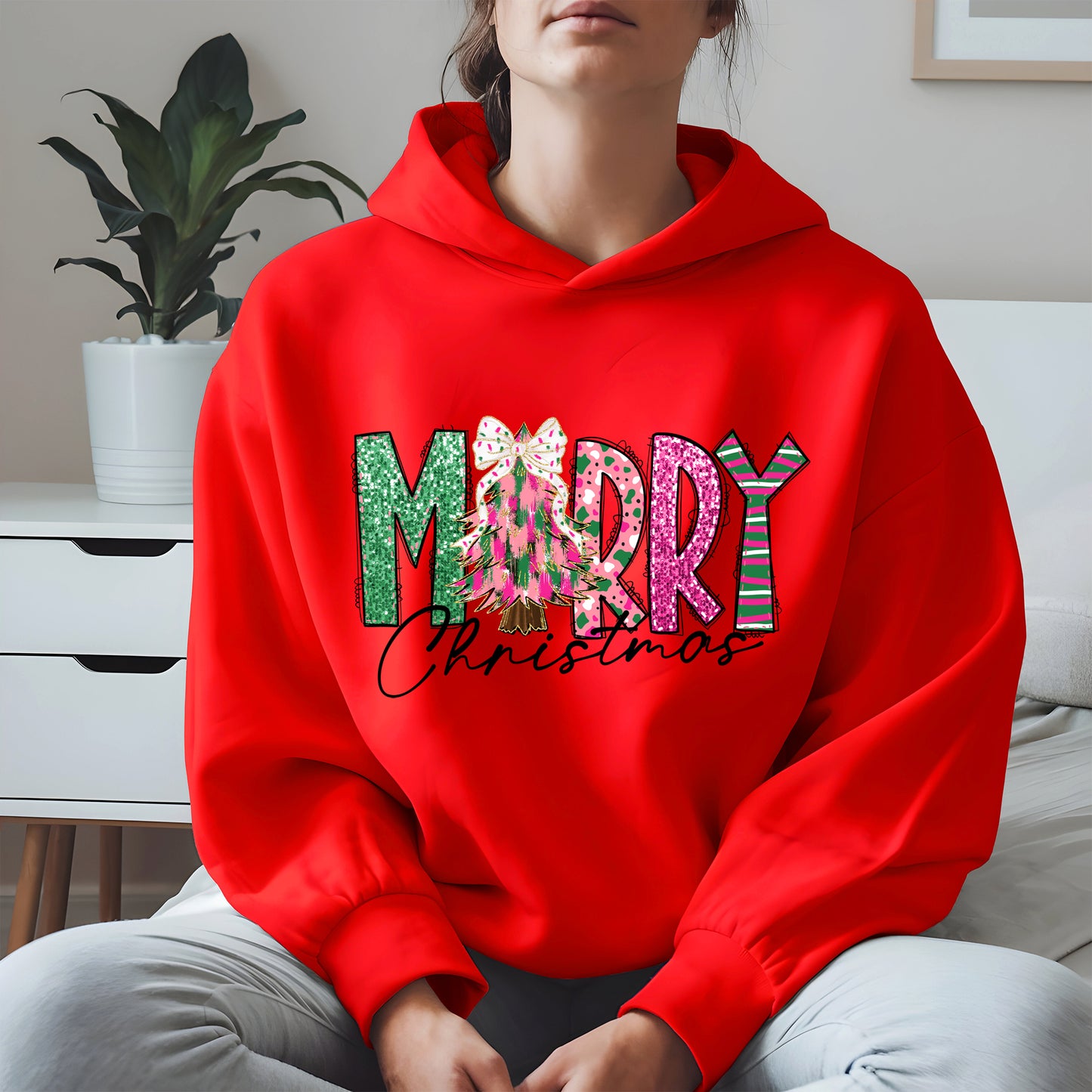 Merry Christmas Shirt Glitter Tree Holiday Tee