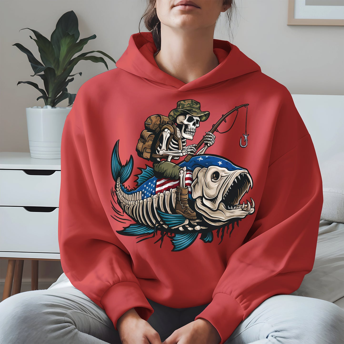 Patriotic Skeleton Fishing Shirt Hoodie Sweatshirt