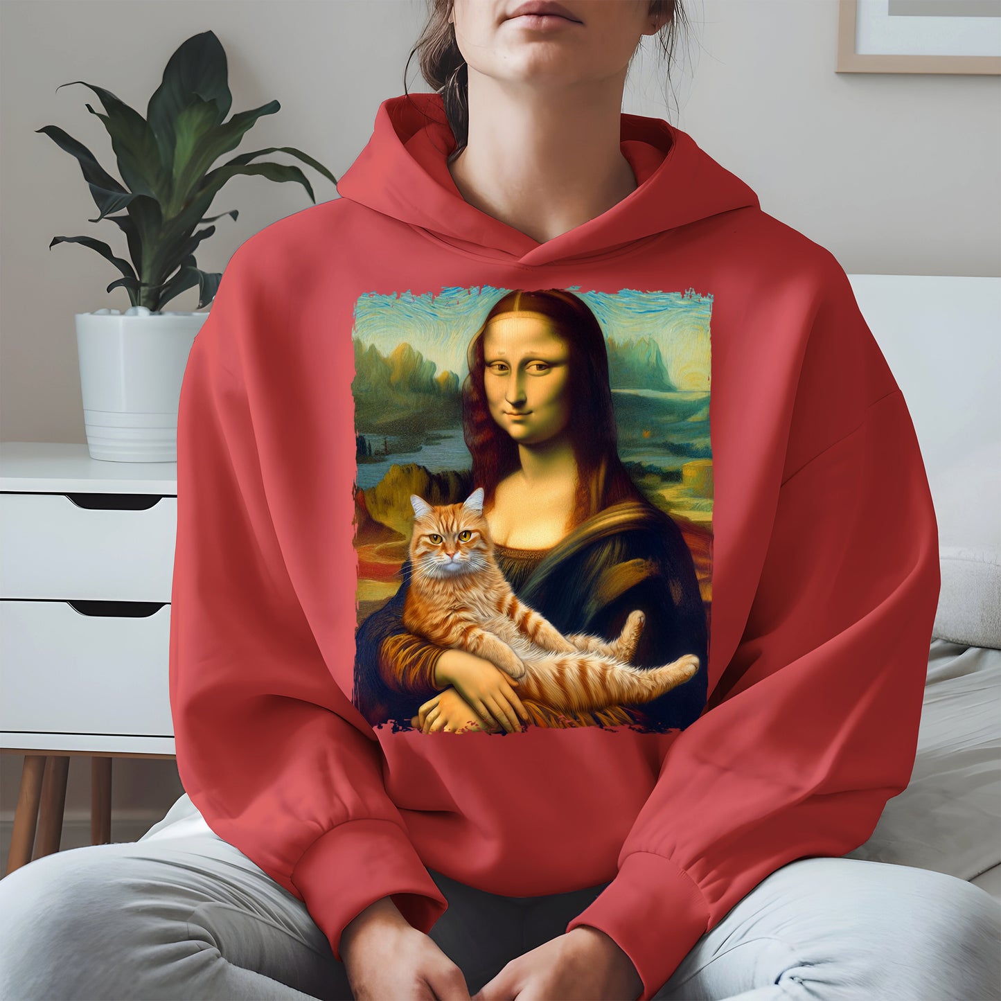 Mona Lisa Holding Orange Cat Shirt Hoodie Sweatshirt