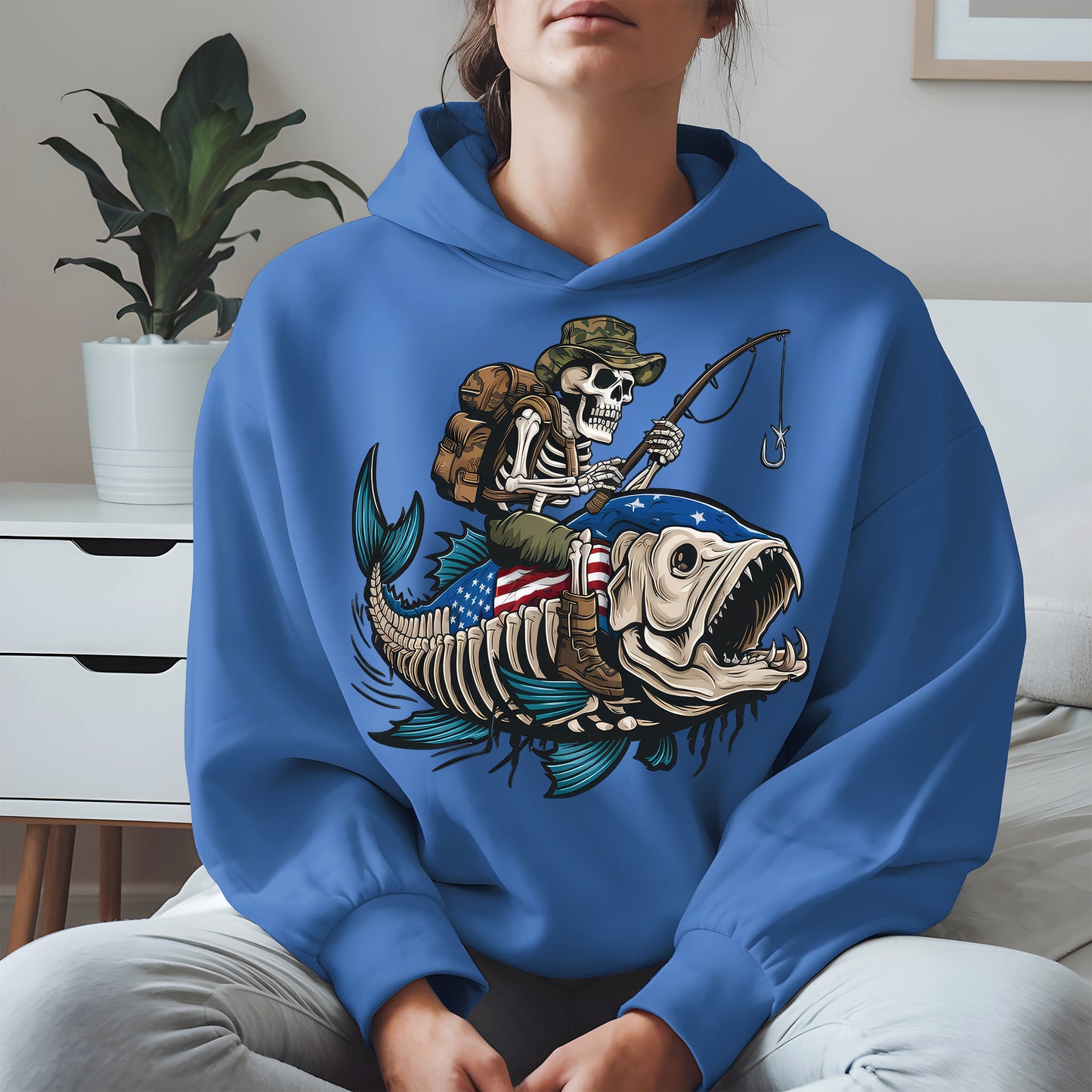 Patriotic Skeleton Fishing Shirt Hoodie Sweatshirt