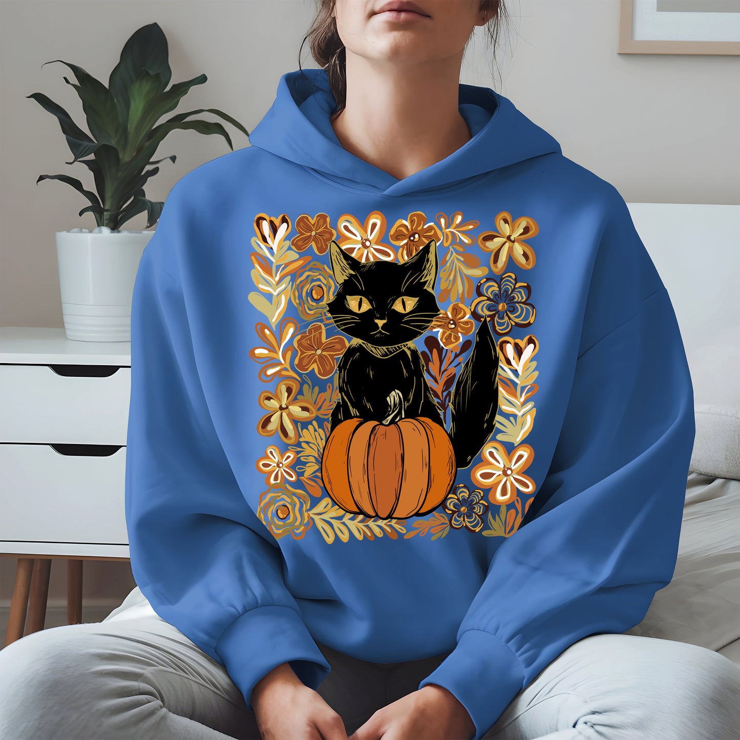 Floral Black cat Pumpkin halloween shirt