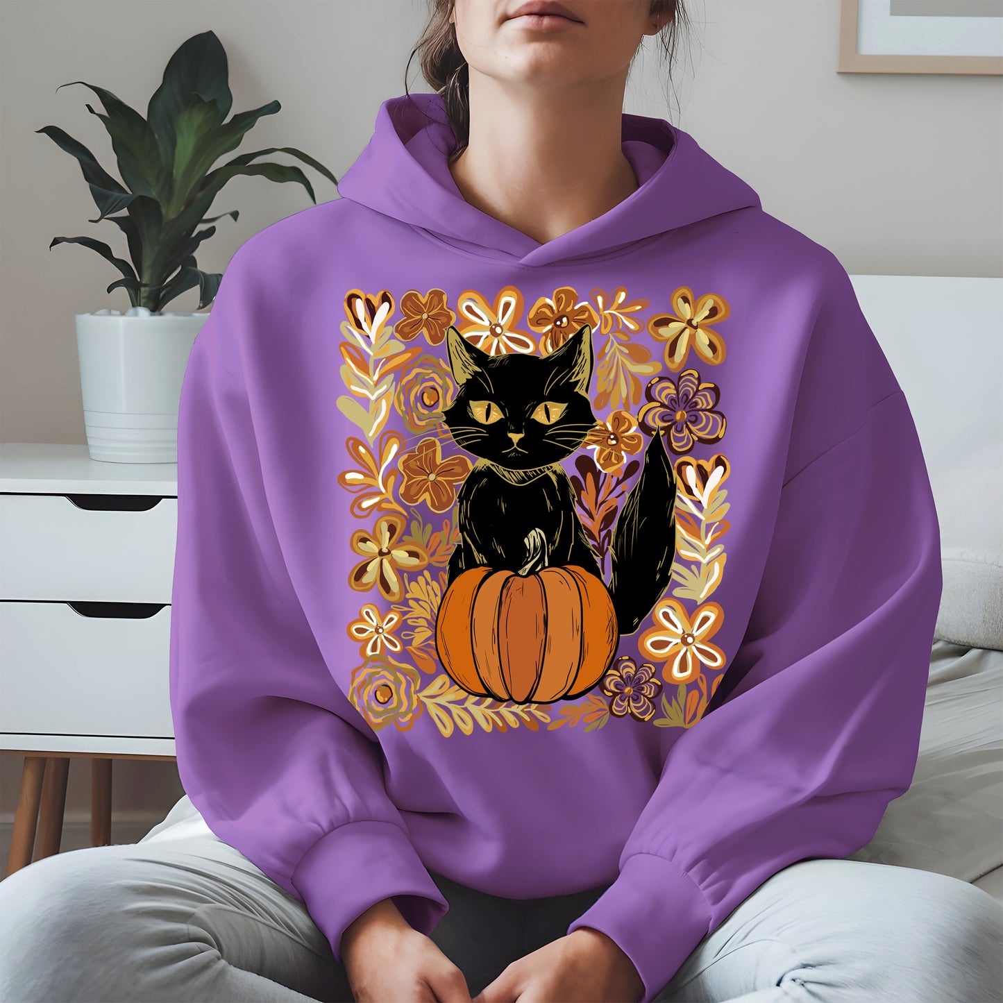 Floral Black cat Pumpkin halloween shirt
