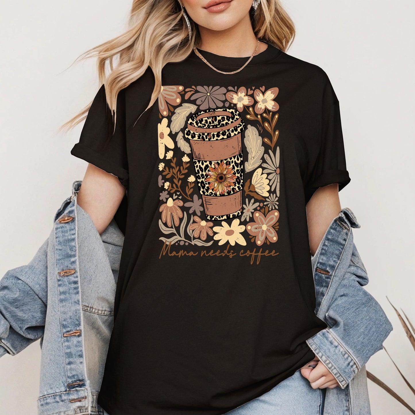 Leopard Print Floral Coffee Cup Mom Shirt