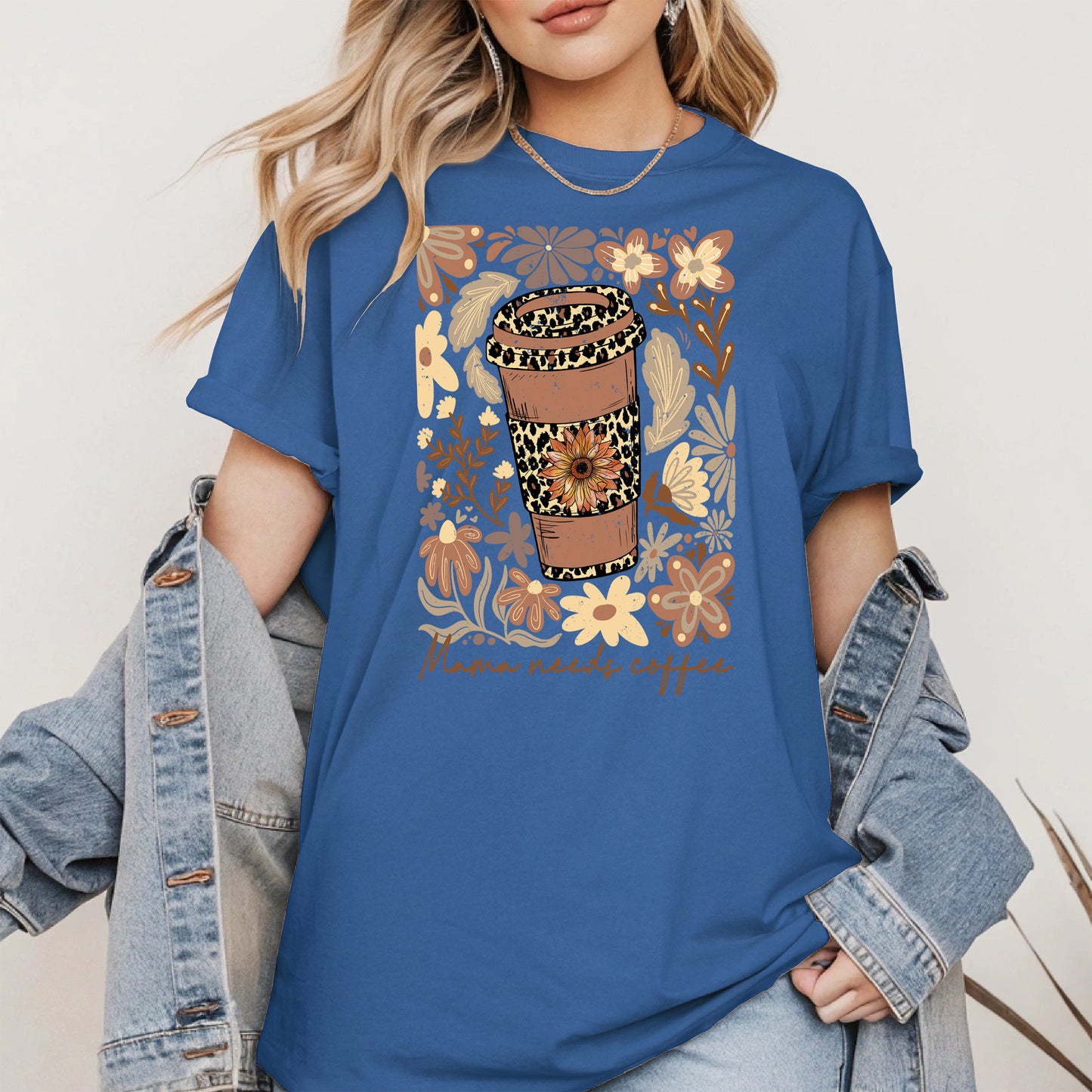 Leopard Print Floral Coffee Cup Mom Shirt