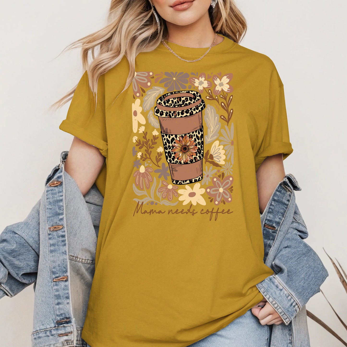 Leopard Print Floral Coffee Cup Mom Shirt