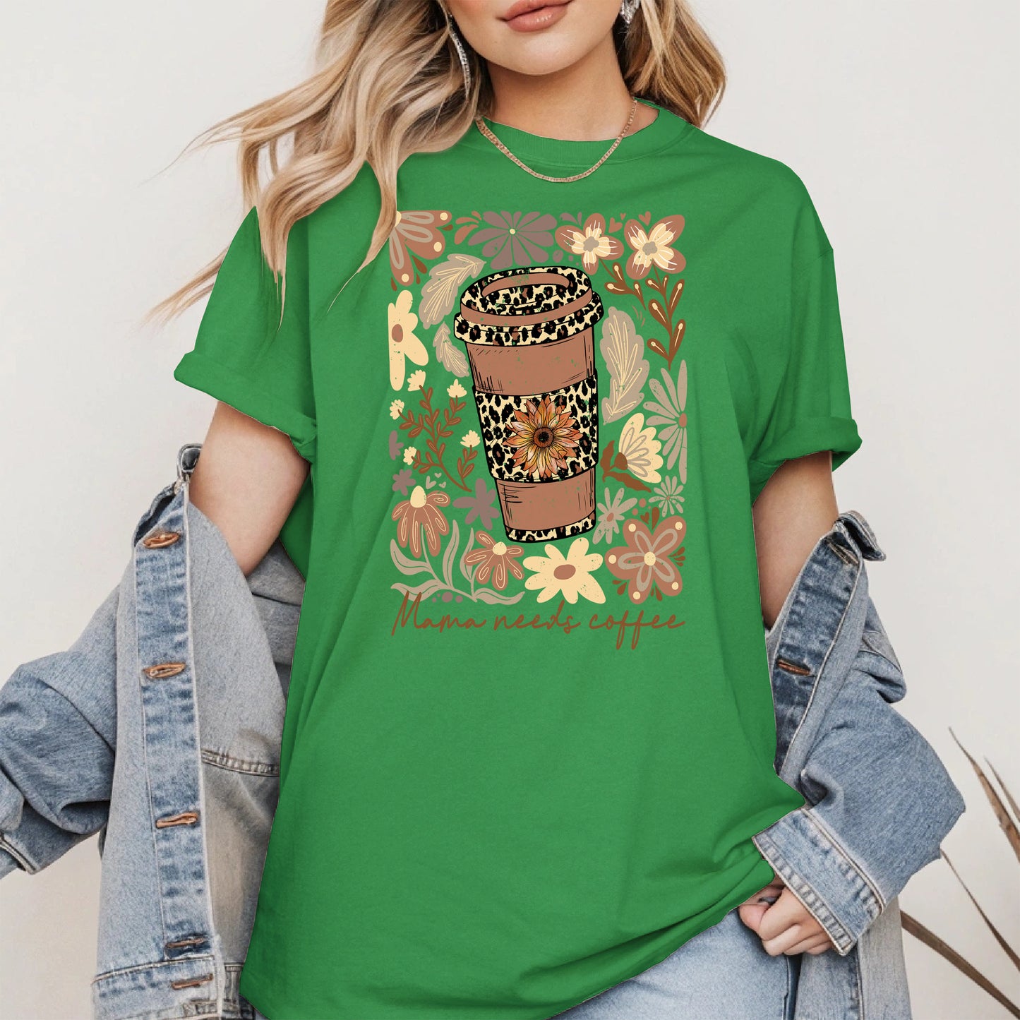 Leopard Print Floral Coffee Cup Mom Shirt
