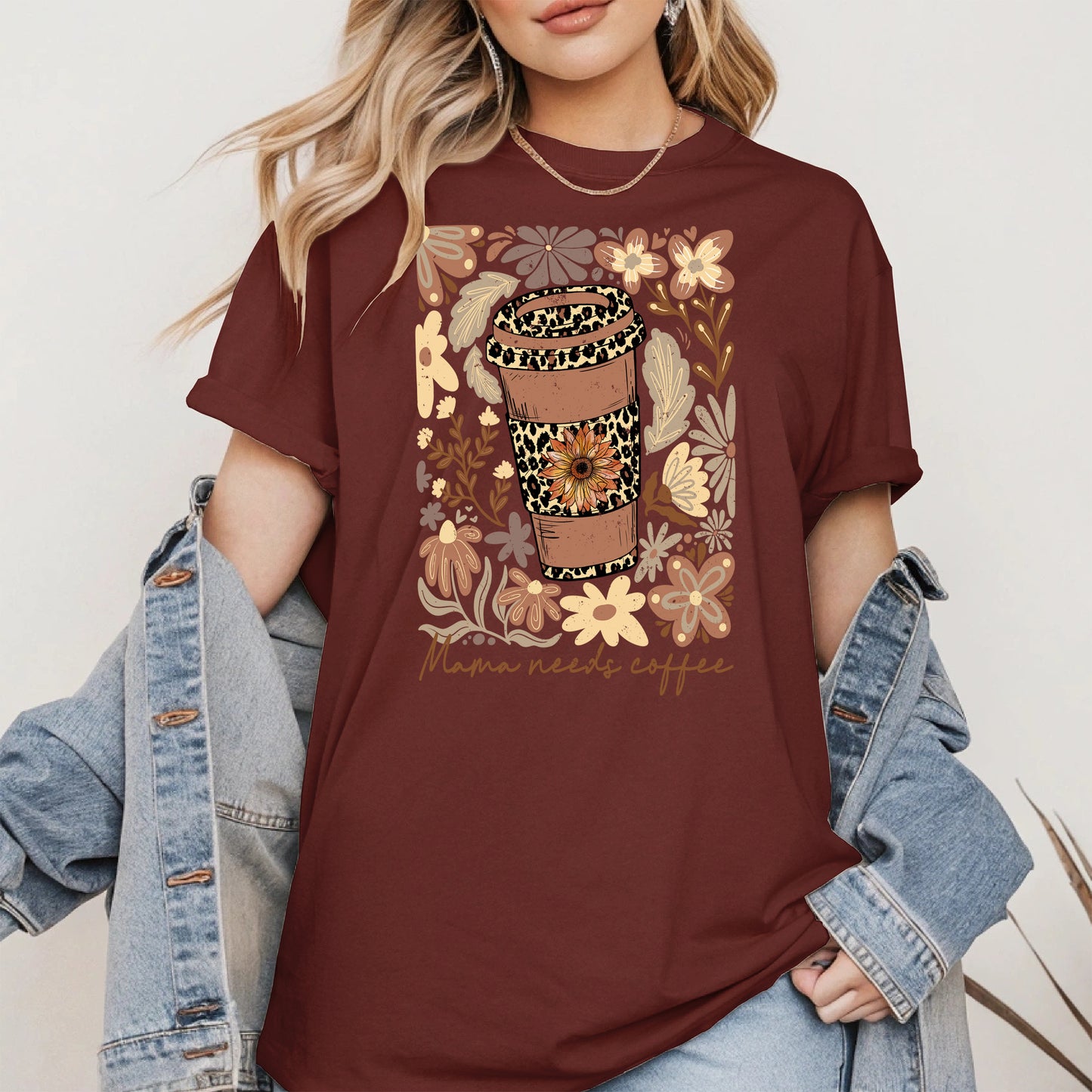 Leopard Print Floral Coffee Cup Mom Shirt