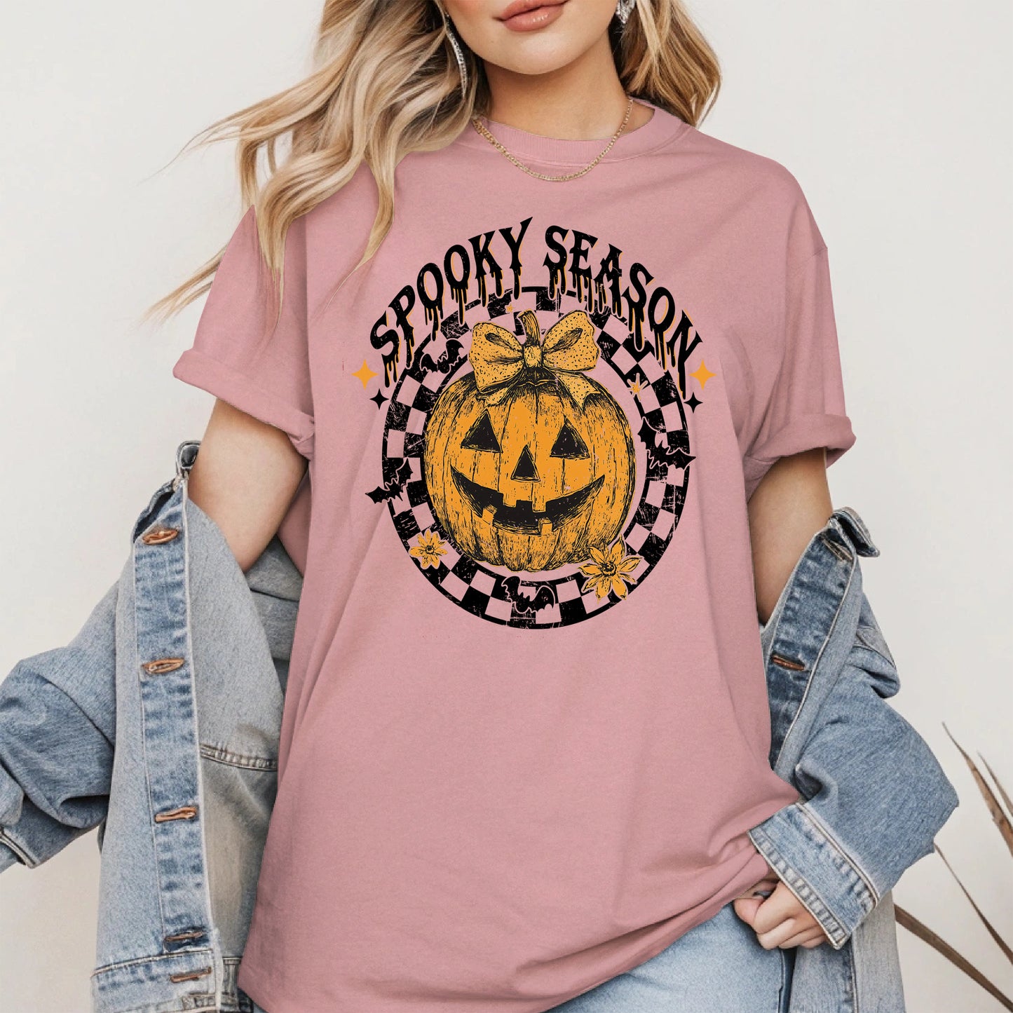 Spooky Season Halloween Pumpkin Checkered shirt