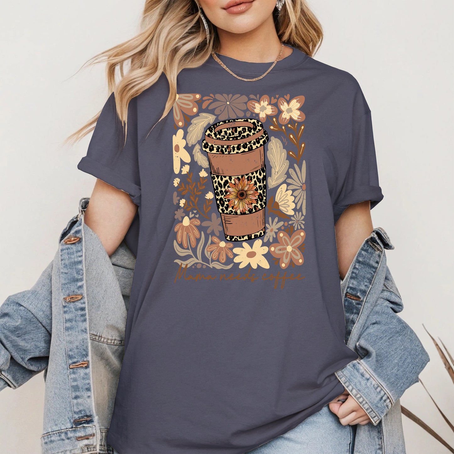 Leopard Print Floral Coffee Cup Mom Shirt