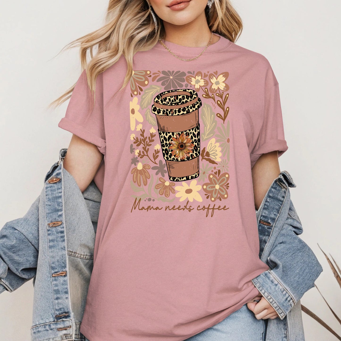 Leopard Print Floral Coffee Cup Mom Shirt