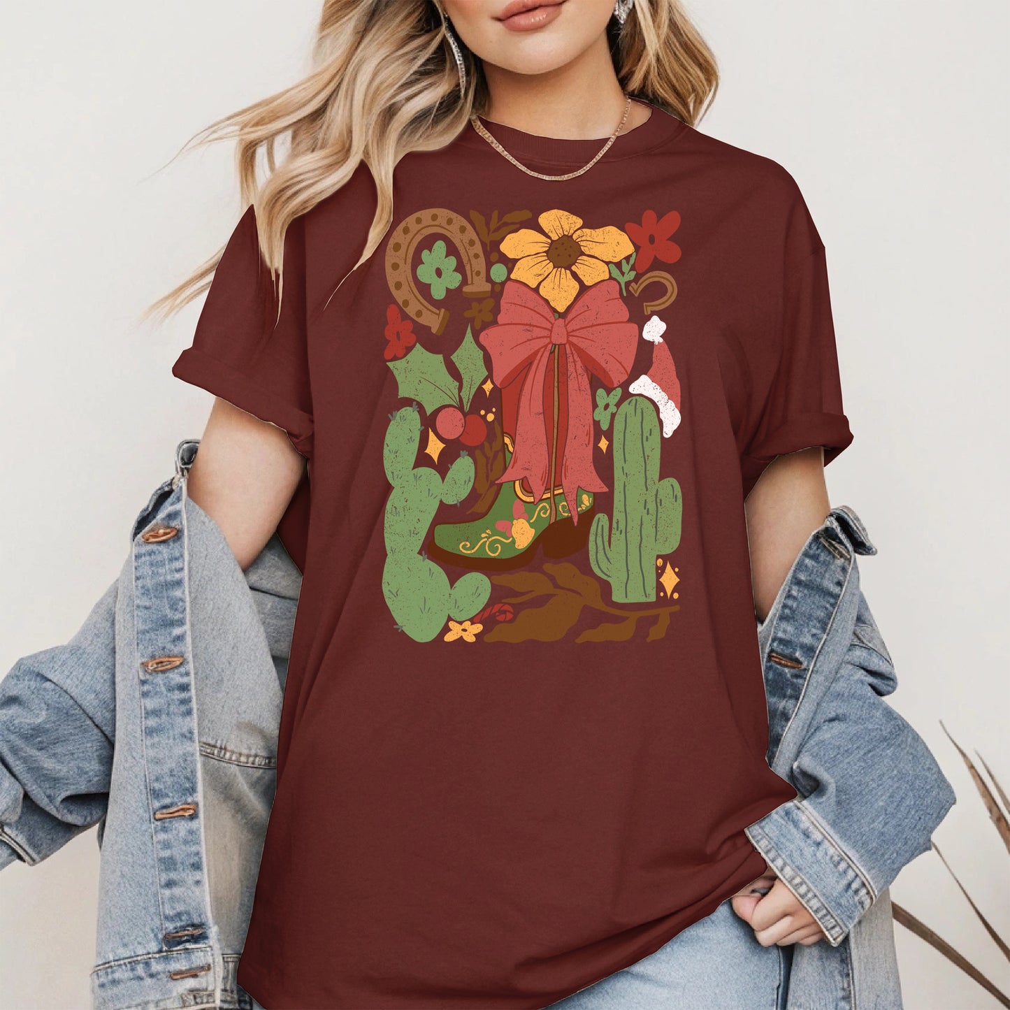 Western Christmas Cowboy Boot Shirt Hoodie