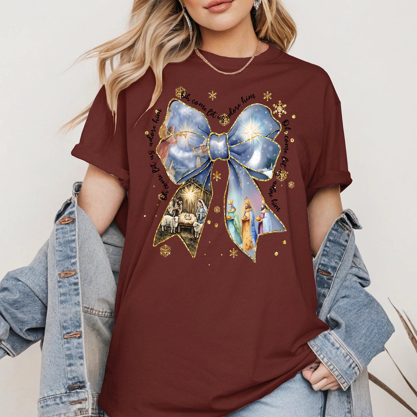 Oh Come Let Us Adore Him Nativity Christmas Shirt