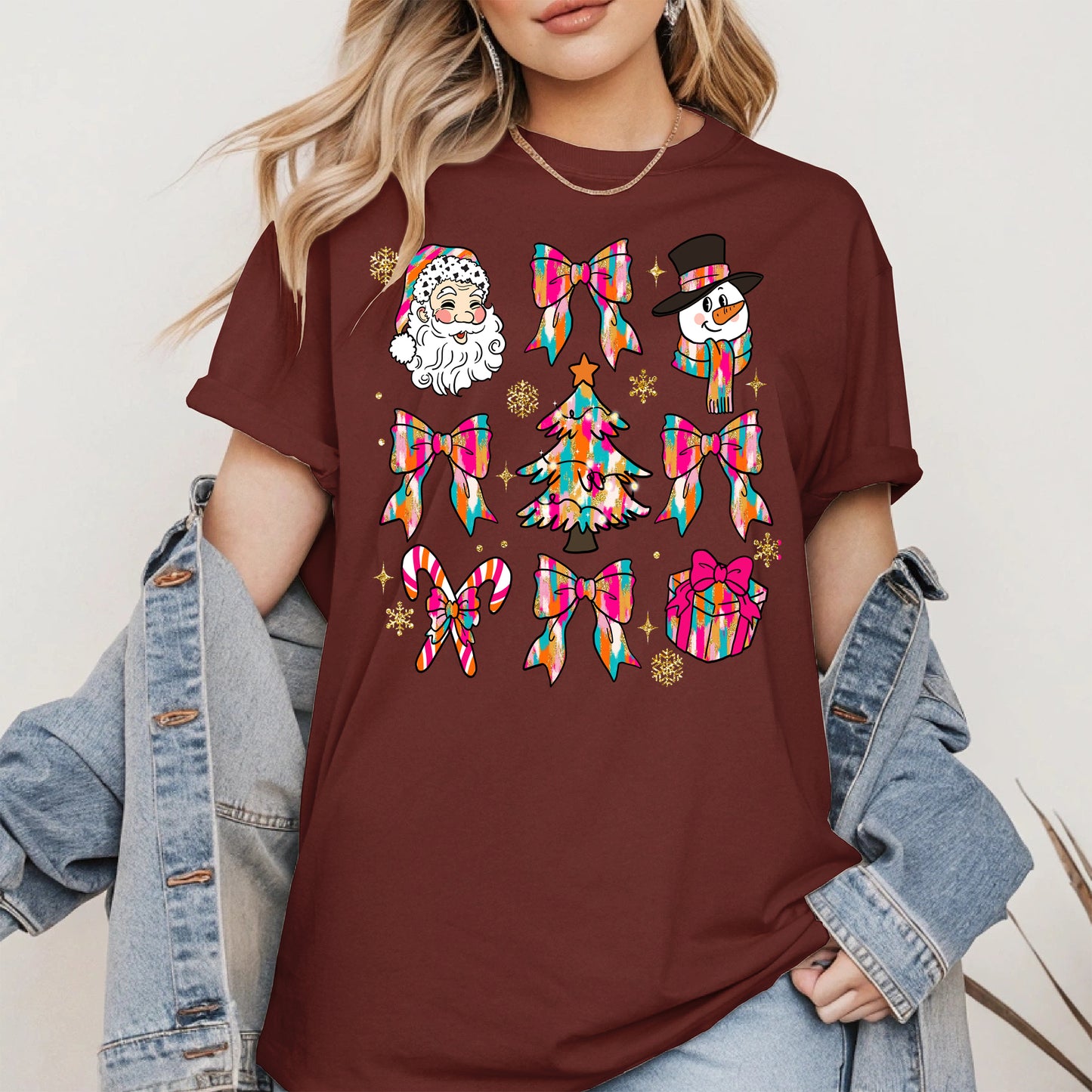 Colorful Brushstroke Santa Christmas Holiday Shirt