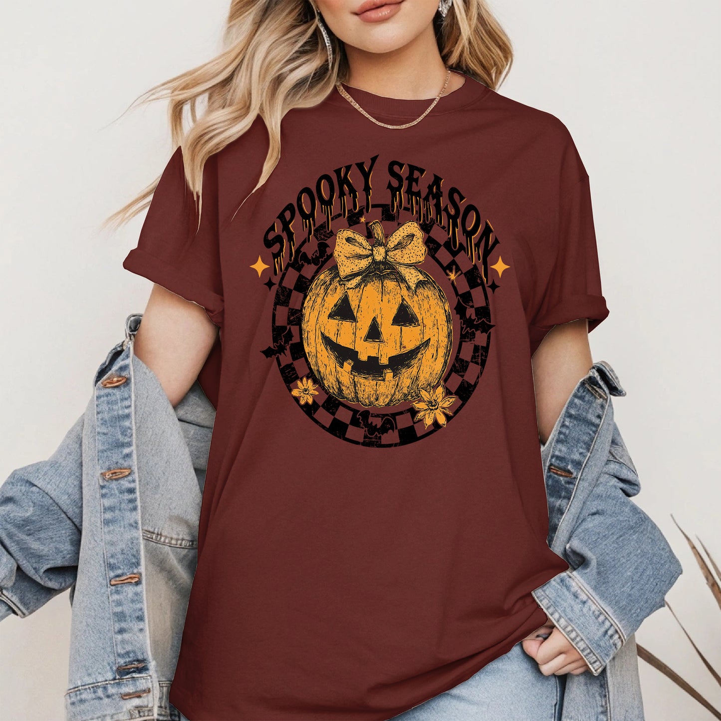 Spooky Season Halloween Pumpkin Checkered shirt