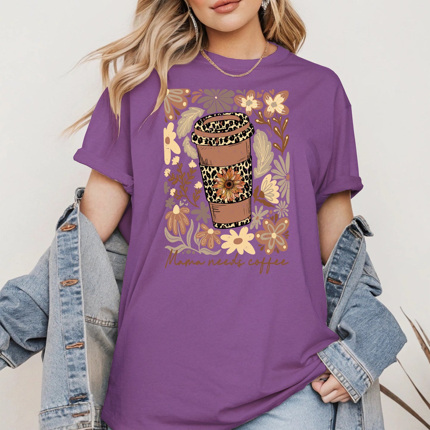 Leopard Print Floral Coffee Cup Mom Shirt