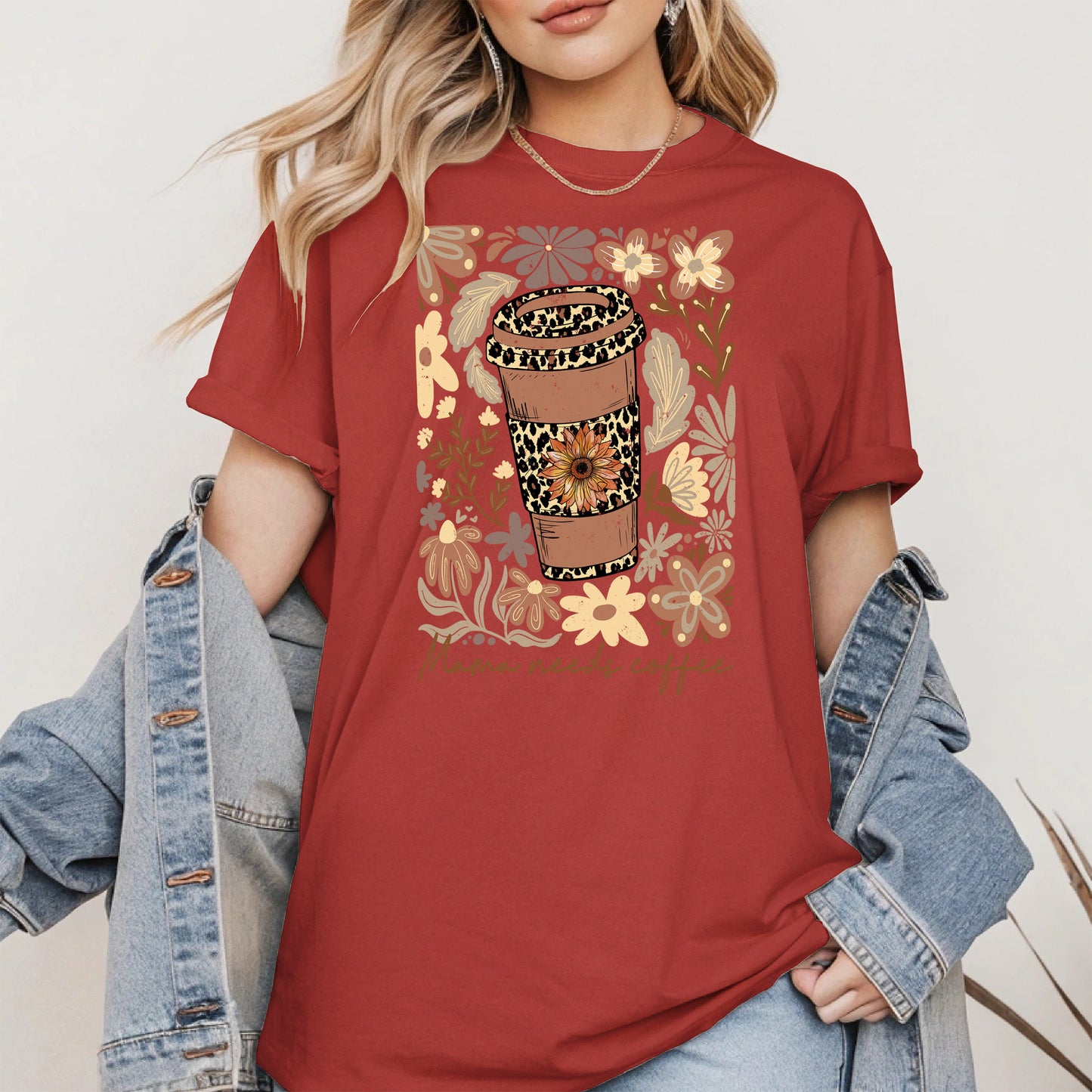 Leopard Print Floral Coffee Cup Mom Shirt